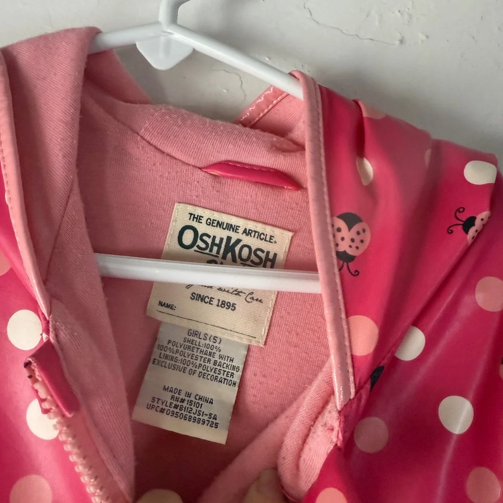 OshKosh B'gosh Y2k Vintage Girls Pink Ladybug Polka Dot‎ Raincoat Jacket Size 5